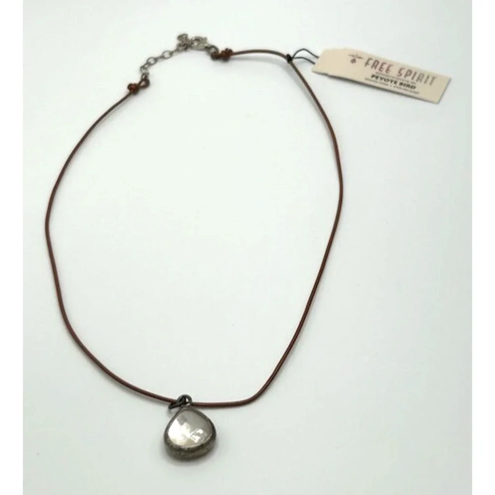 NWT Peyote Bird Teardrop Leather Cord Necklace Genuine Stone Sterling Silver 18